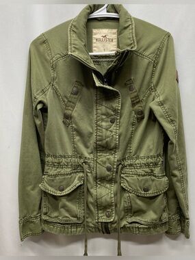 Hollister utility jacket size small olive green full zip boho